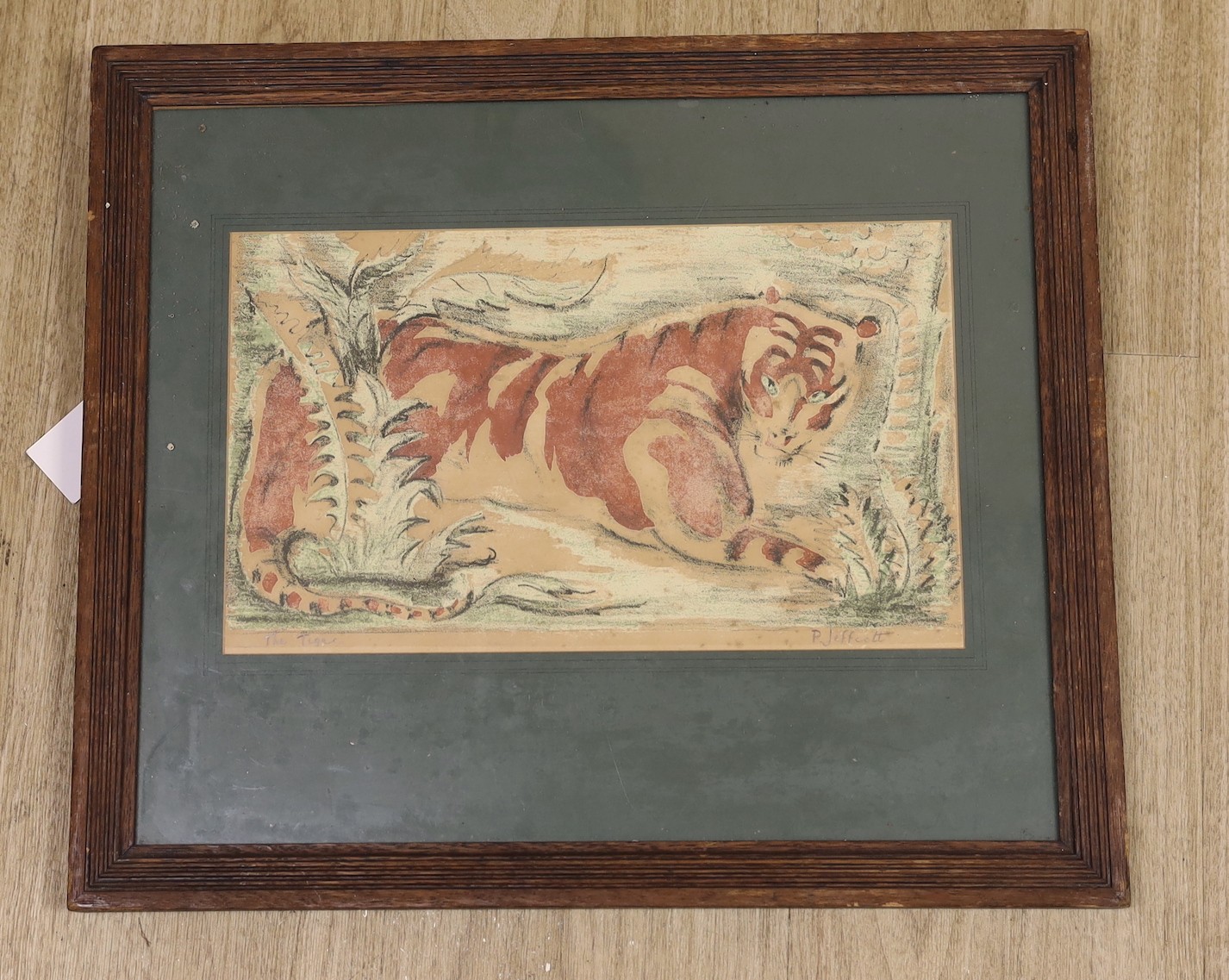 P. Jeffcott, woodblock print, 'The Tiger', signed, 20 x 33cm